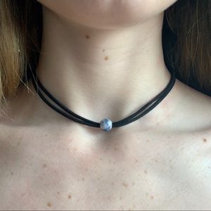 black faux leather marble bead choker